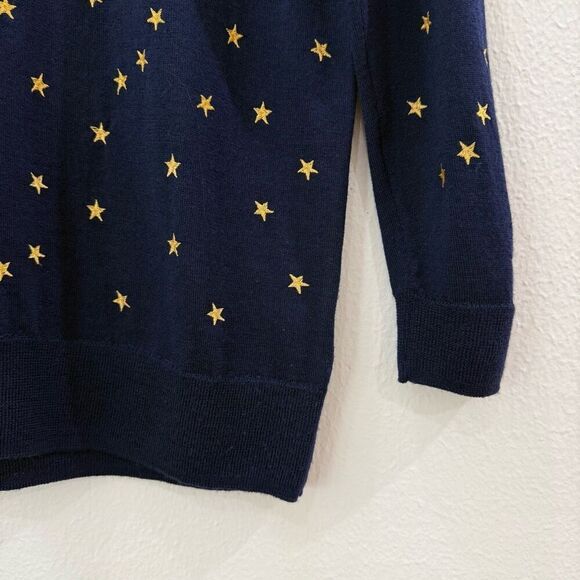 J. Crew Women's Small Navy Blue 100% Merino Wool Tippi Sweater Embroidered Stars - Picture 4 of 10